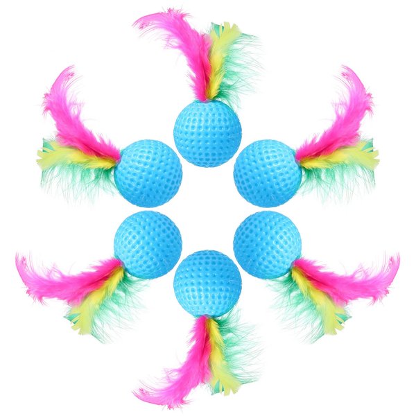 Cat Feather Ball Toys Interactive Golf Balls Assorted Kitten Squeaky Chasing Toy Pack of 24 (Random Color)