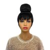 VAVANGA Hair Bun and Bang Set 2PCS, Synthetic Quick Bun N Bang Clip in China Bang Hair Clip on Hair Piece Bun with Bangs for Black Women(#1B, J072)