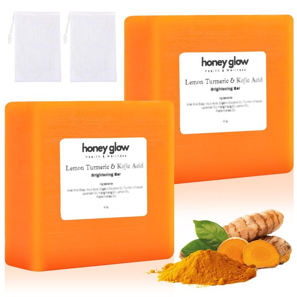 Nicgou Honey Glow Lemon Turmeric Kojic Soap Bar, Turmeric Soap Bar for Face ＆ Body，Natural Turmeric Handmade Soap for All Skin Types（2pcs