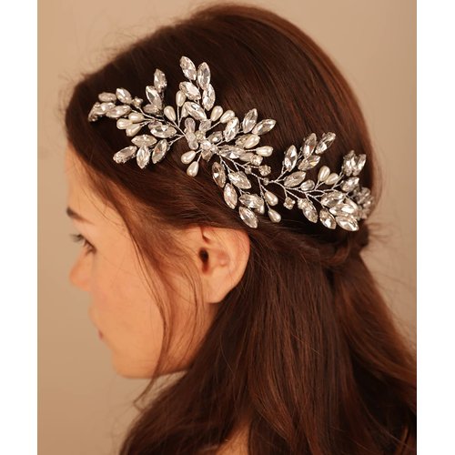 Xerling Vintage Hair Comb Brides Wedding Silver Hair Accessory Bridal Crystal Headpiece Pearl Hair Piece Jewelry (Silver)
