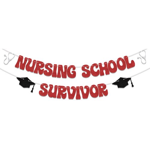 Nursing School Survivor Banner, Congrats Nurse BSN/ RN Grad Party Decorations, 2024 Nurse Medical School Graduation Decor, Congrats Grad Class of 2024 Nursing School Graduation Party Supplies Silver