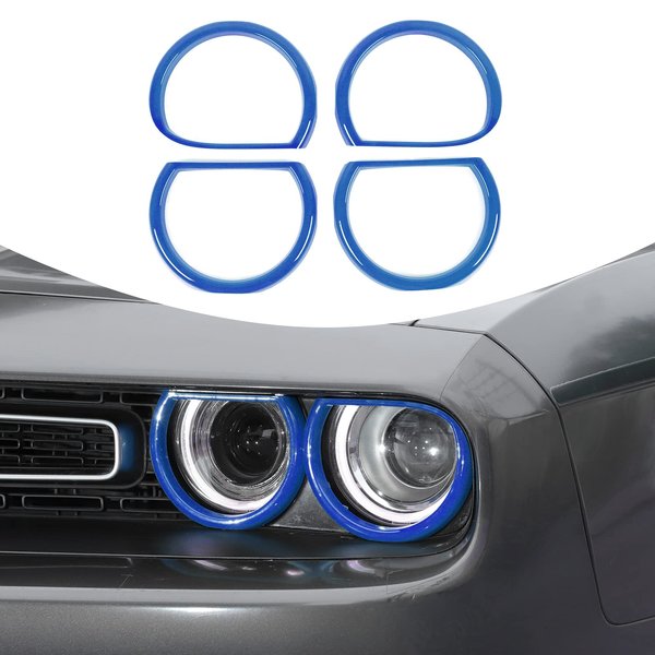 Voodonala for Challenger Headlight Headlamp Lampshade Accents Enhancements Cover Bezels Ring Cover Trim for 2015-2024+ Dodge Challenger Exterior Accessories ABS 4PCS Blue