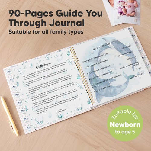 First 5 Years Baby Memory Book Journal - 90 Pages Hardcover First Year Keepsake Milestone Baby Book For Boys, Girls - Baby Scrapbook - Baby Album And Memory Book (SeaWorld)