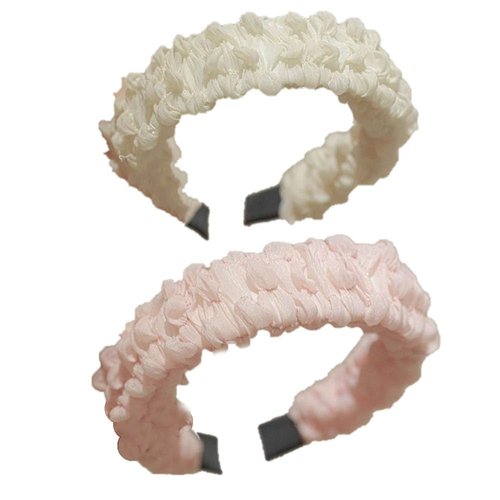 Leadigol Pleated Headband Korean Style Mesh Pleated Hair Hoop Elastic Ruffled Fabric Hairband for Girls Fashion Wide Head Hair Band for Bridal Wedding