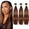 P4/30 Highlight Human Hair Bundles Straight Bundles Human Hair 22 24 26Inch Human Hair Straight Human Hair Bundles Ombre Brown Bundles Human Hair Double Weft Hair Extensions (P4/30-ST-22 24 26)