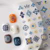 Bohemia Nail Art Stickers 5D Embossed Bohemian Style Nail Stickers Spring Flower Nail Decals Blue Yellow Abstract Pattern Design Cute Self Adhesive Nail Art Decoration Accessories for Women Girls 1PC