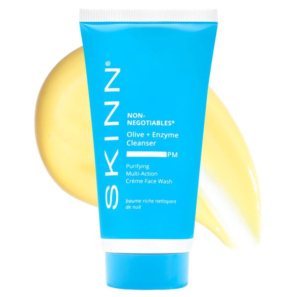 SKINN Daily Evening Face Wash, Multi-Action Cream, Olive & Enzyme Cleanser, 4oz - Facial Cream for Removing Makeup, Impurities & Dead Skin Cells
