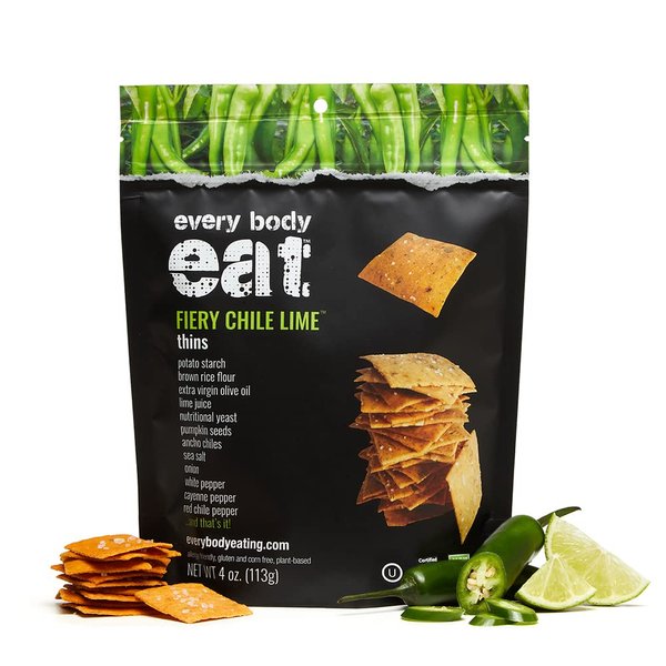 Every Body Eat Fiery Chile Lime Snack Thins, Gluten & Dairy Free, Vegan (1 Pack)
