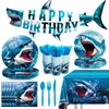 170pcs Shark Party Supplies Shark Birthday Plates Napkins Under the Sea Ocean Tablecloth Shark Shape Banner Paper Cup Dinner Tableware Set for Kids Boy Birthday Party Decorations Serve 24 Guests