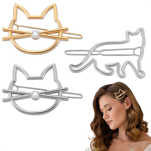 3Pcs Cat Hair Clips for Women Accessories - Kitty Hair Clips for Girls Hair Accessories Small Barrettes for Women Thin Hair and Thick Hair Clip Cat - Novelty Pins for Women Hair Jewelry for Women