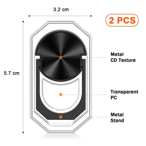 KACHEN 2 Packs Ring Holder, Cell Phone Ring Holder Stand, 360 Degree Rotation Finger Ring Kickstand with Polished Metal Phone Grip for Magnetic Car Mount