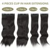 Deethens 4PCS Clip in Beach Wavy Hair Extensions 20 Inches Natural Black Long Synthetic Hairpieces Bouncy Curly Hair Extensions for Women (Natural Black 2#)…