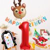 HADCKJA First Birthday Balloon Christmas Birthday Party Supplies Red Number 1 Reindeer Penguin Santa Claus Foil Balloon for Boy Girl Shower Decorations Birthday Party Decorations 4Pcs
