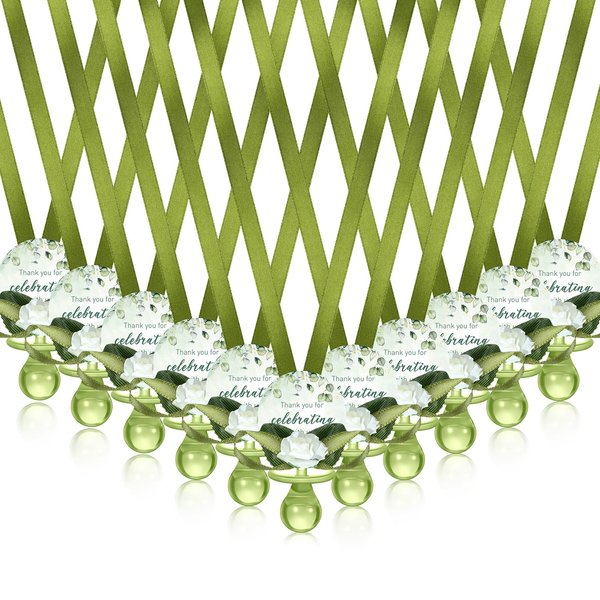 Coume 60 Pcs Sage Green Baby Shower Favors Thank You Gift Bulk Acrylic Baby Shower Pacifier Necklace with Thank You Cards for Guests Prizes Baby Shower Games Favors