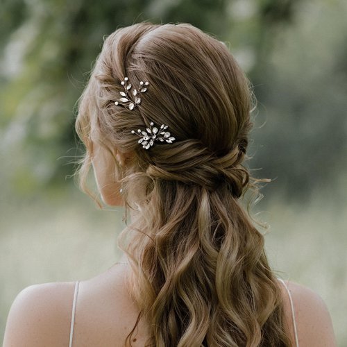 SWEETV Bride Wedding Hair Pins Crystal Bridal Hair Accessories,2pcs Crystal Wedding Hair Pieces, Bridal Hair Clips Set Handmade Rhinestone Bridal Hair Pin Jewelry for Women,Girls,Bridesmaids