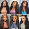 Aicrelery 13x6 HD Lace Front Wigs Human Hair Deep Curly Human Hair Wig For Women 180% Density 13x6 Lace Front Wig Pre Plucked With Baby Hair Female Wig Free Part Super Soft Natural Black 22 Inch