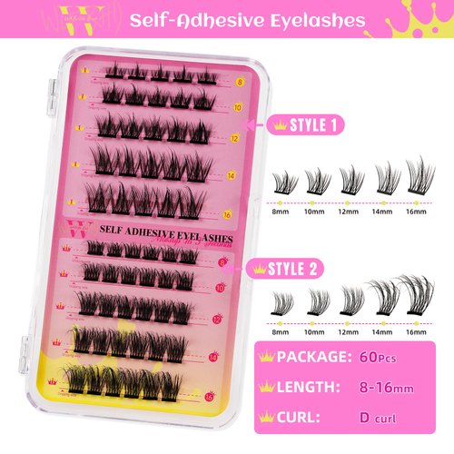 Self-adhesive Lash Clusters 55Pcs Cluster Lashes Cluster Eyelash Extensions Mix8-16mm Sticking Eyelashes Clusters Wispy DIY Eyelash Extension Thin Band For Makeup at Home by W(03)