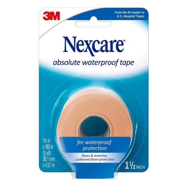 Nexcare Absolute Waterproof Tape, Flexible Foam Medical Tape, Secures Dressing and Keeps Wounds Dry - 1.5 in x 5 yds, 1 Roll of Tape