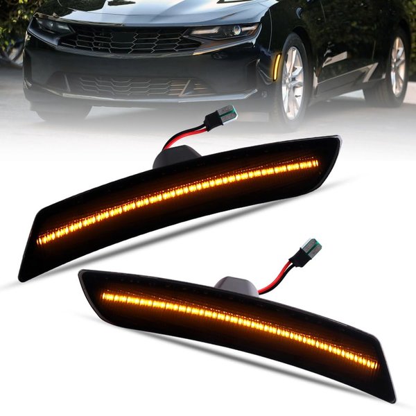 Nrgedzam LED Side Marker Lights Turn Signal Light Front Amber Bumper Side Marker Lamps Reflectors Smoked Lens For Chevy Camaro 2016-2021 Cadillac CTS,ATS 2PCS