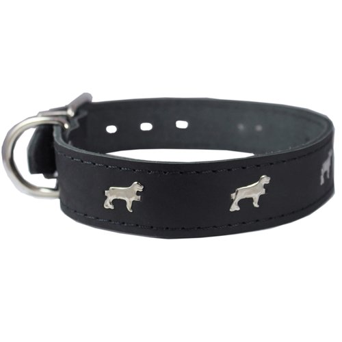 Genuine Leather Studded Dog Collar, Black, 1.5" Wide. Fits 16"-20" Neck Size Amstaff