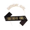 Xiyantiji Birthday Girl Sash And Crown for Women Birthday Gifts for Friend Sister Gold Rhinestone Tiara Headband Black Birthday Sash Birthday Decorations for Girls Prom Party