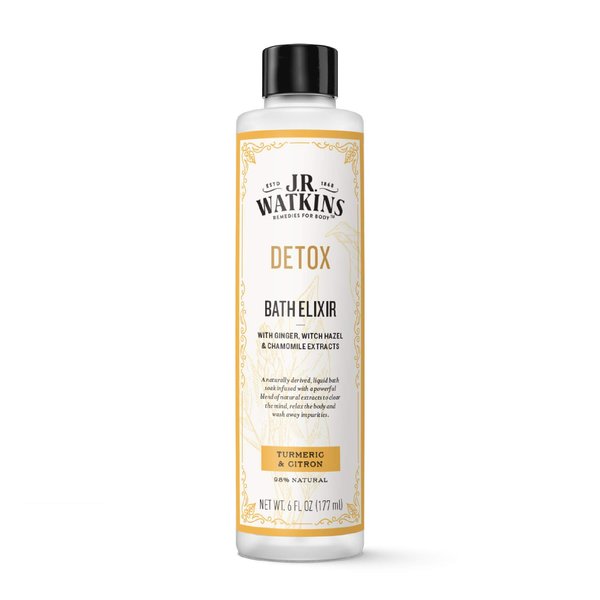 J.R. Watkins Detox Bath Elixir, Liquid Bath Soak Turmeric & Citron with Detoxifying Natural Extracts, No Salt, No Residue, 6 oz