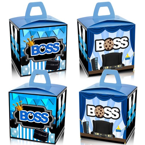 HAPPARTY BOSS Party Favor Boxes 24 PCS,Blue BOSS Boy Gift goodie boxes, boss birthday favor candy treat boxes, boss 1st 2nd birthday decorations, boss birthday party supplies