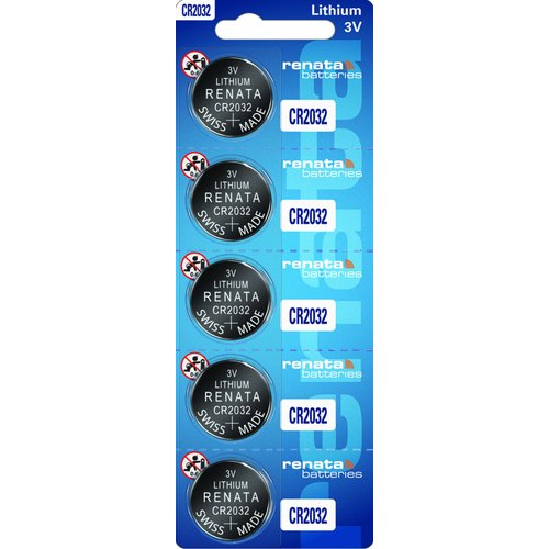 Renata CR2032 Batteries - 3V Lithium Coin Cell 2032 Battery (5 Count)