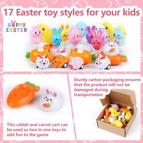 Shitailu 24 PCS Easter Jumping Popper and Wind Up Toys for Kids Gift Boys Girls Toddlers Easter Goodie Bag and Basket Stuffers Egg Fillers Gifts Hunt Party Favors (Easter Toys)