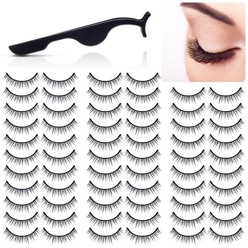 32 Pairs Self Adhesive Eyelashes with Tweezers, Reusable Adhesive False Eyelashes No Glue Natural Look Fake Eyelashes Waterproof Pre Glued Eyelashes Bulk for Women Girls Gift