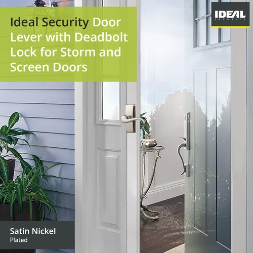 Ideal Security Door Lever with Keyed Deadbolt Lock for Storm and Screen Doors, Satin Nickel (4-Piece Set)