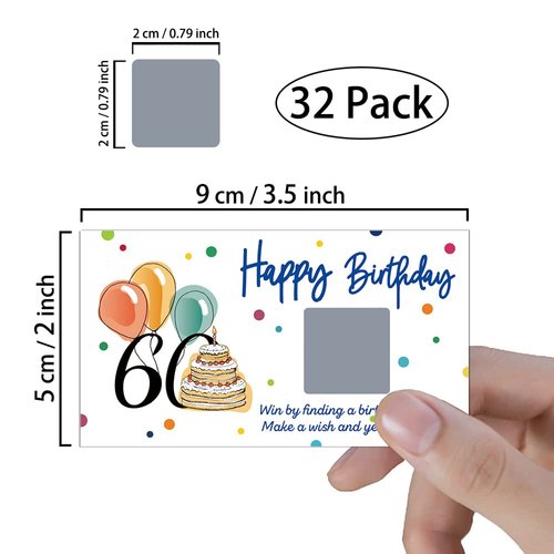 REWIDPARTY Colorful 60th Birthday Party Game Scratch Off Cards（32 PCS） Cheers to 60 Years Party Games Supplies Happy 60th Birthday Party Scratch Cards Funny Activity Holiday for Groups Raffle Tickets