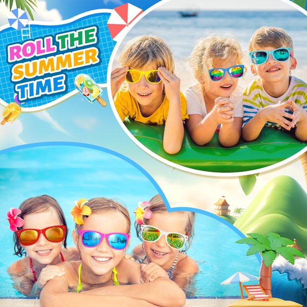 24 Pack Kids Sunglasses Bulk Party Favors for Kids 4-8-12 80s Style Neon Sunglasses with UV400 Protection Goodie Bag Stuffers Pool Party Favors Decorations end of Year Student Gifts for Boys and Girls