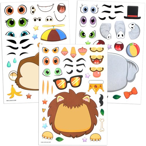 JOYIN 36PCS 9"x6" Make a face Stickers for Kids, Make Your Own Safari Animal Stickers, Jungle Party Favors Kids Crafts, Goodie Bags Stuffers for Kids, Classroom Rewards