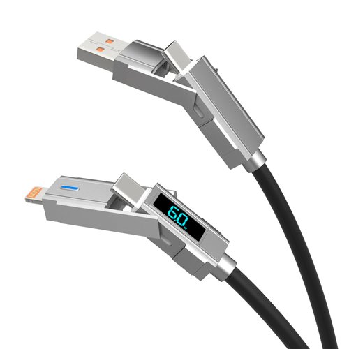 4-in-1 USB C Fast Charging Cable with LED Display - MFi iPhone 15 Car Charger Cord, 3A Fast Charging Cable for iPhone 16/15/14 Galaxy Google MacBook, Support CarPlay Android Auto & Data(60W, 6.6ft)